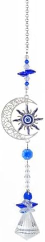 Elegant Blue Crystal Moon Sun Catcher Evil Eye Garden Hanging Ornament