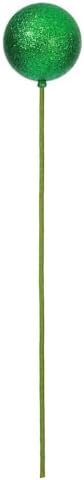 Vickerman 3 x 18 Green Glitter Ball Ornament Stick 12Bag