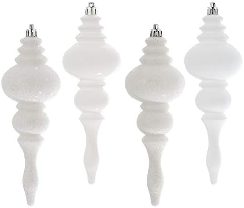 Vickerman 7 Inch White 4-Finish Finial Ornament 8 Pack