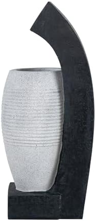 Elegant Black and White Water Fountain with Vase and Light