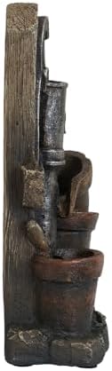Charming Brown Gray Water Fountain with LED Light and Antique Pump