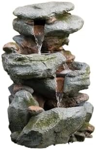 Outdoor 3-Tier Rock Waterfall Fountain with LED Lights