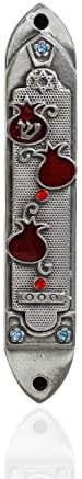 Holy Land Market Pewter Mezuzah with Pomegranate and Stones