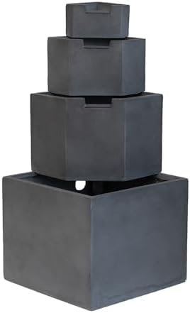 Four-Tier Gray Cement Block Water Fountain 41 Inches Tall