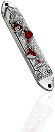 Holy Land Market Pewter Mezuzah with Pomegranate and Stones