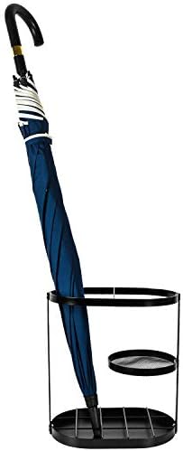 Black Metal Umbrella Stand Rack with Drip Tray