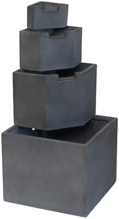 Four-Tier Gray Cement Block Water Fountain 41 Inches Tall