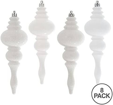 Vickerman 7 Inch White 4-Finish Finial Ornament 8 Pack