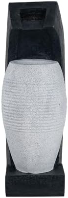 Elegant Black and White Water Fountain with Vase and Light