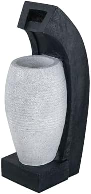 Elegant Black and White Water Fountain with Vase and Light