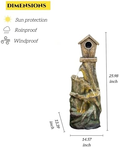 Outdoor Water Fountain with LED Lights - Rustic Garden Decor