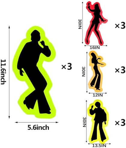 12 Piece 70s 80s Retro Dance Silhouettes Wall Stickers