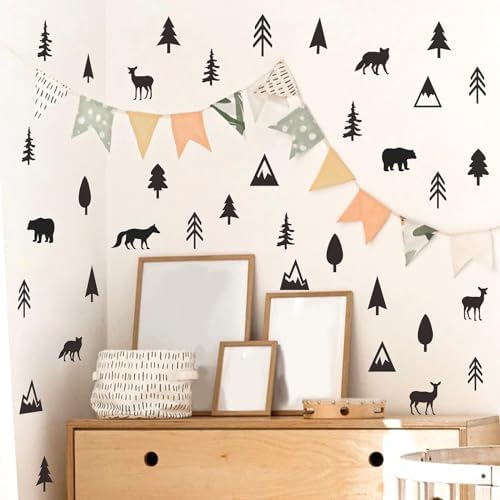 Woodland Animal Wall Stickers with Pine Tree and Mountain Decals