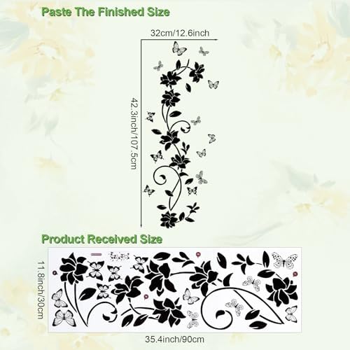 Black Flower Wall Stickers for Bathroom Vines and Butterfly Decals