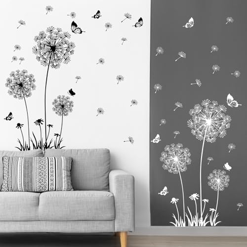 4 Sheets Dandelion Wildflower Wall Decals White Black