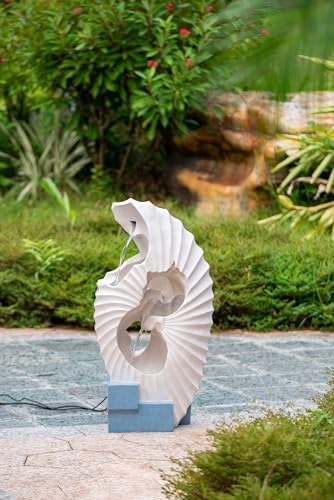 White Water Fountain with Blue Base and Light Feature