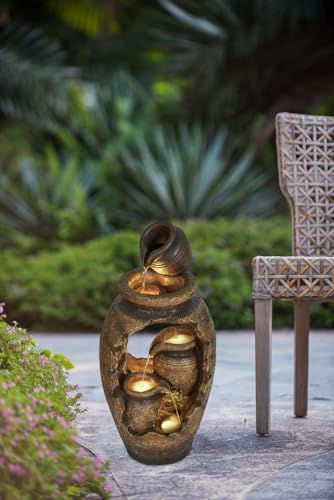 Charming Rustic 3-Tier Water Fountain with Light Brown