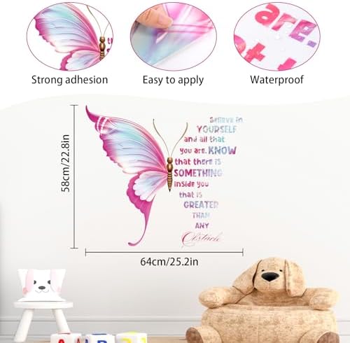 Large Butterfly Wall Decals with Motivational Quotes Pink
