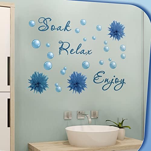 Zonon 2 Pieces Flower Style Blue Bathroom Wall Decals