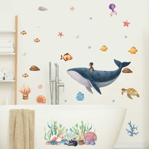 Ocean Animal Wall Decals for Kids - Whale Turtle Fish Wall Art