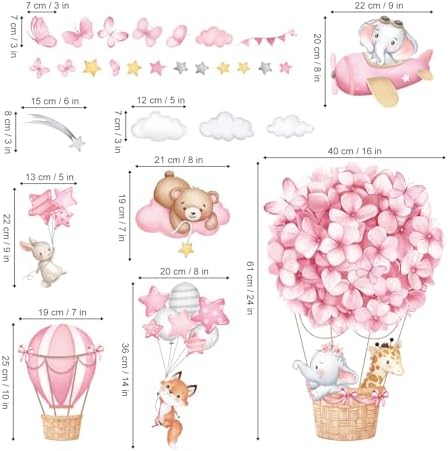 Wondever Animals Hot Air Balloon Wall Stickers for Kids Room
