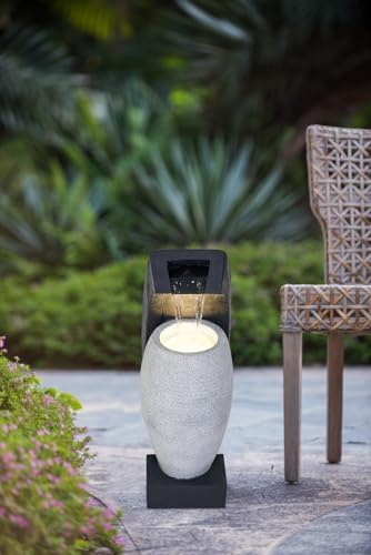 Elegant Black and White Water Fountain with Vase and Light