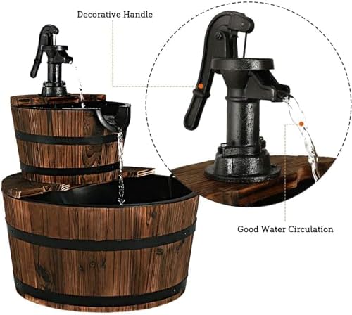 Giantex 2-Tier Barrel Waterfall Fountain Outdoor