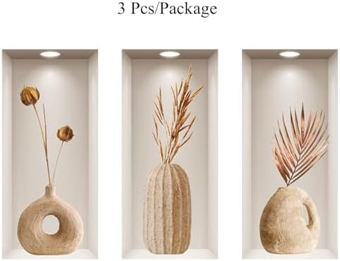 3D Dried Flower Wall Stickers 3Pcs Rustic Blossom Decor