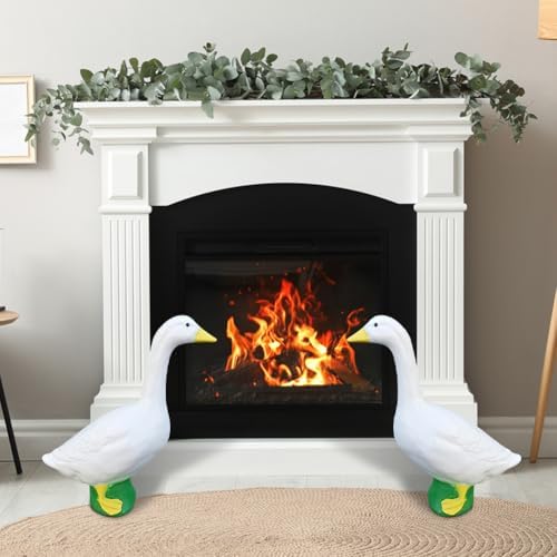 Large White Goose Statue 17 Inch Resin Garden Decor