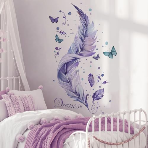 Runtoo Purple Butterfly Wall Decal Feathers Art Sticker