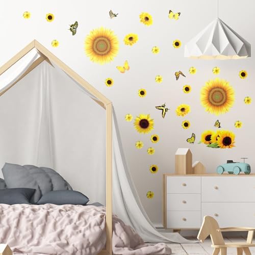 Outus 53 Pcs Sunflower Butterfly Wall Stickers