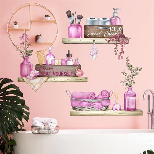 Pink Towel Shelf Wall Stickers for Bathroom Decor
