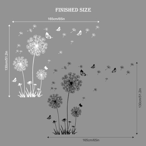 4 Sheets Dandelion Wildflower Wall Decals White Black