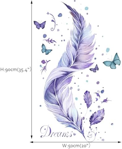 Runtoo Purple Butterfly Wall Decal Feathers Art Sticker