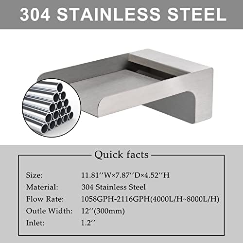 PONDO 304 Stainless Steel Waterfall Spout for Ponds and Pools