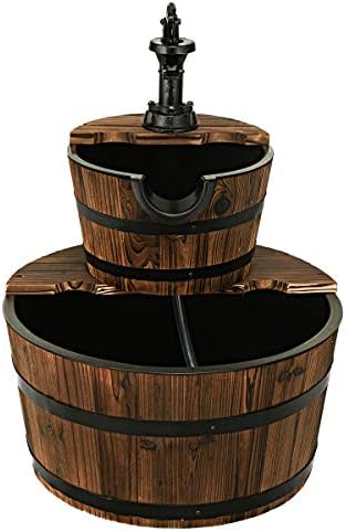 Giantex 2-Tier Barrel Waterfall Fountain Outdoor