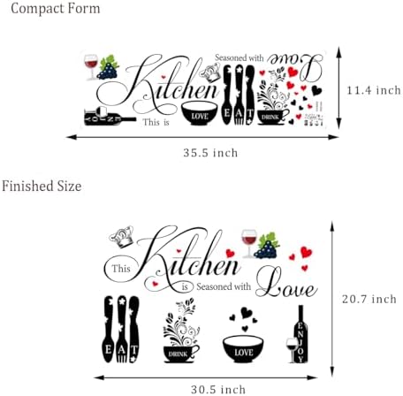 Kitchen Wall Decals with Love Messages and Kitchen Utensils