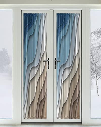 Blackout Door Curtain with Blue Brown Ombre Design