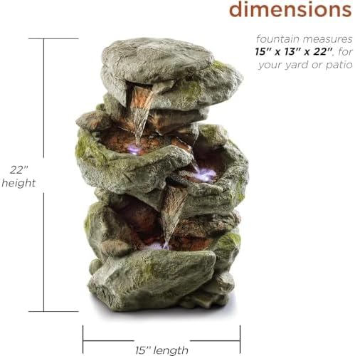 Outdoor 3-Tier Rock Waterfall Fountain with LED Lights
