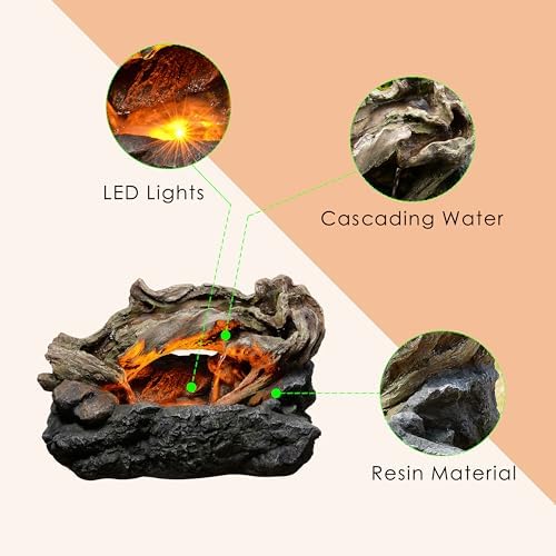 Outdoor Waterfall Fountain with LED Light and Natural Rocks