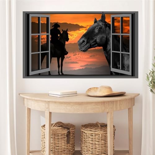 Black Horse Wall Sticker 3D Fake Window Farm Animal Decal