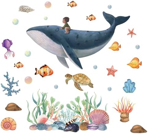 Ocean Animal Wall Decals for Kids - Whale Turtle Fish Wall Art
