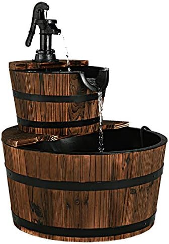 Giantex 2-Tier Barrel Waterfall Fountain Outdoor
