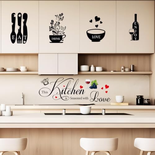 Kitchen Wall Decals with Love Messages and Kitchen Utensils