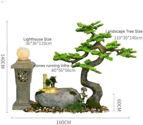 65 Inch Freestanding Fountain Decor Lighthouse with Automatic Pump