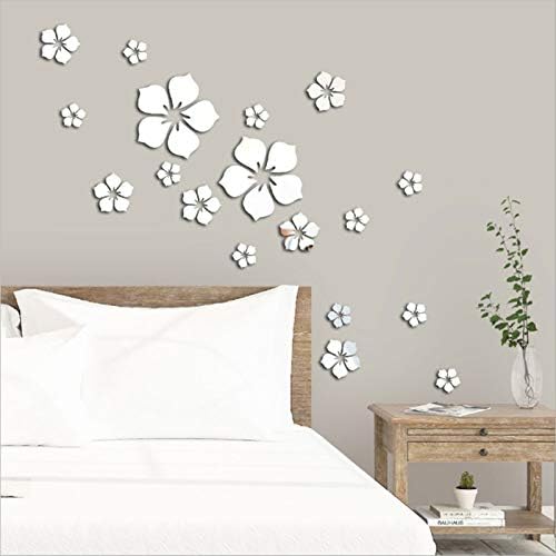 18pcs Acrylic Mirror Wall Sticker Decal 3D Flower Silver