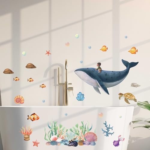 Ocean Animal Wall Decals for Kids - Whale Turtle Fish Wall Art