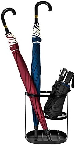Black Metal Umbrella Stand Rack with Drip Tray