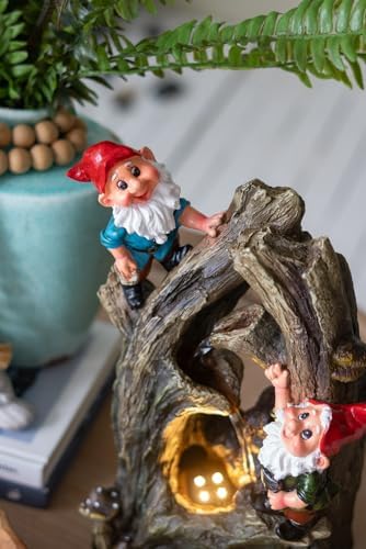 Charming Decorative Woodland Gnome Water Fountain with LED Light