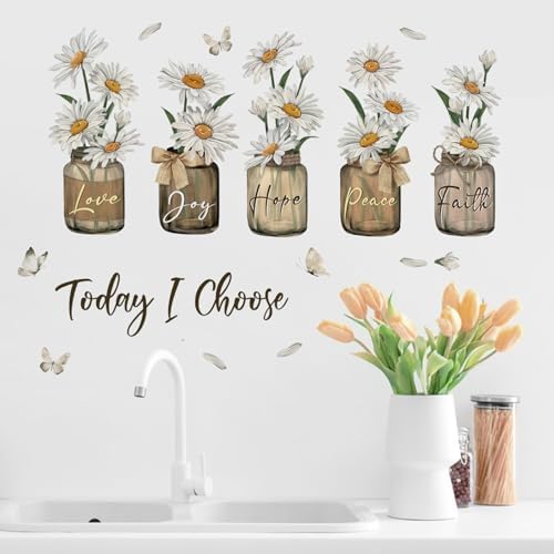 Yovkky Inspirational Quote Daisy Flower Wall Decals Stickers